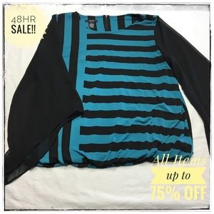 ALFANI LARGE BLUE BLACK LONG SHEER SLEEVE BLOUSE